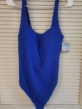 Shade & Shore Blue Textured One Piece Swimsuit Size 17 NWT